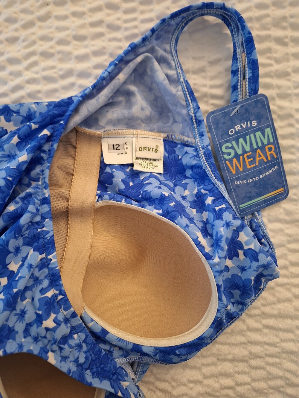 NWT Orvis SZ 12 Blue Floral One-piece Bathing Suit With Separate Skirt - Picture 9 of 9